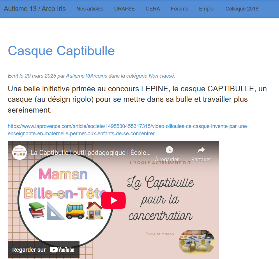 Captibulle : casque d’attention présenté par l'association Autisme 13