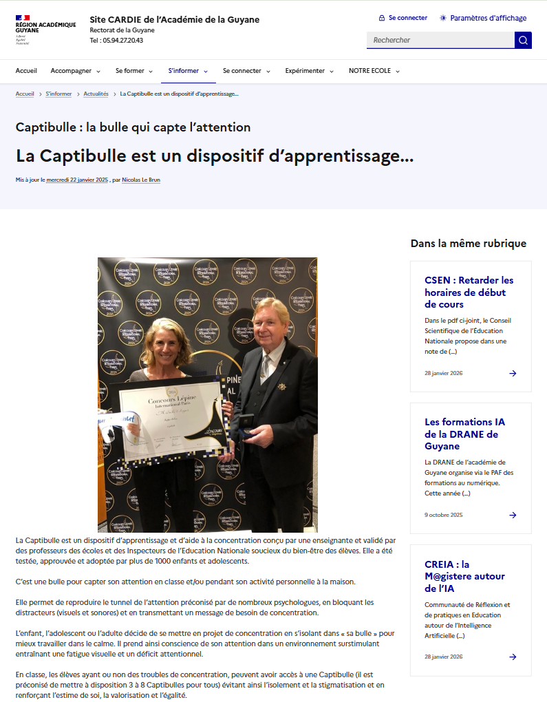 Captibulle reconnue par l’Éducation Nationale en Guyane