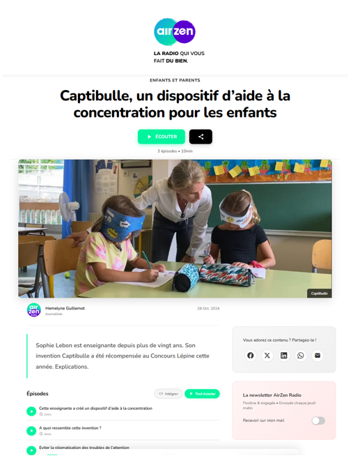 L’interview de Radio AirZen présente la Captibulle, un dispositif innovant imaginé par une enseignante