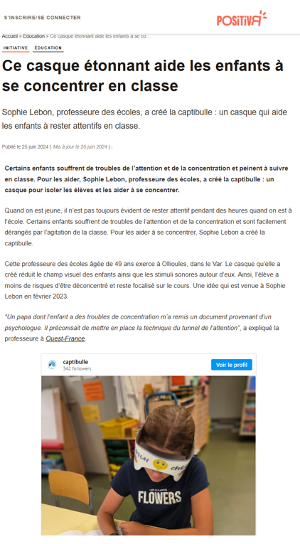 Article de PositivR sur le Captibulle : ce casque étonnant pour mieux se concentrer