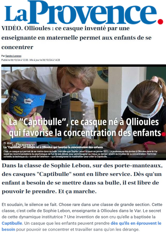 Captibulle : une innovation qui fait le buzz mis en avant par  La Provence